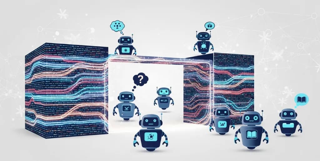 Digital firewall with AI bot icons, illustrating access control for website content using code directives.