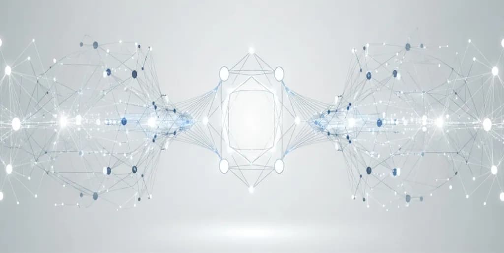 Abstract network of interconnected data nodes representing artificial intelligence optimization processes