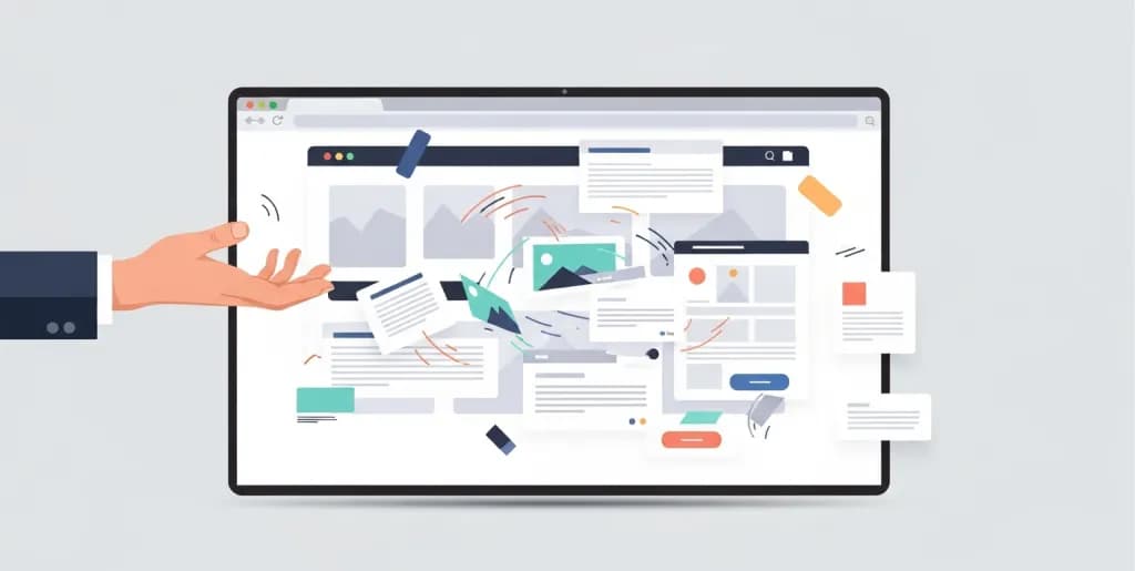 A website page visually depicting elements shifting erratically, symbolizing poor layout stability and user frustration
