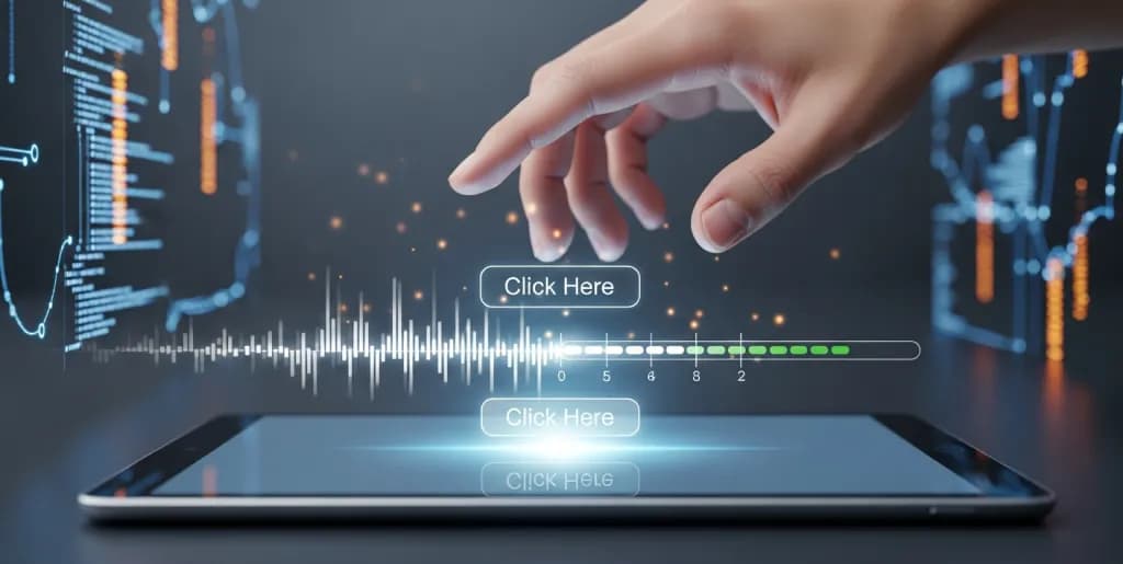 A user's hand poised to click a responsive button, symbolizing First Input Delay optimization