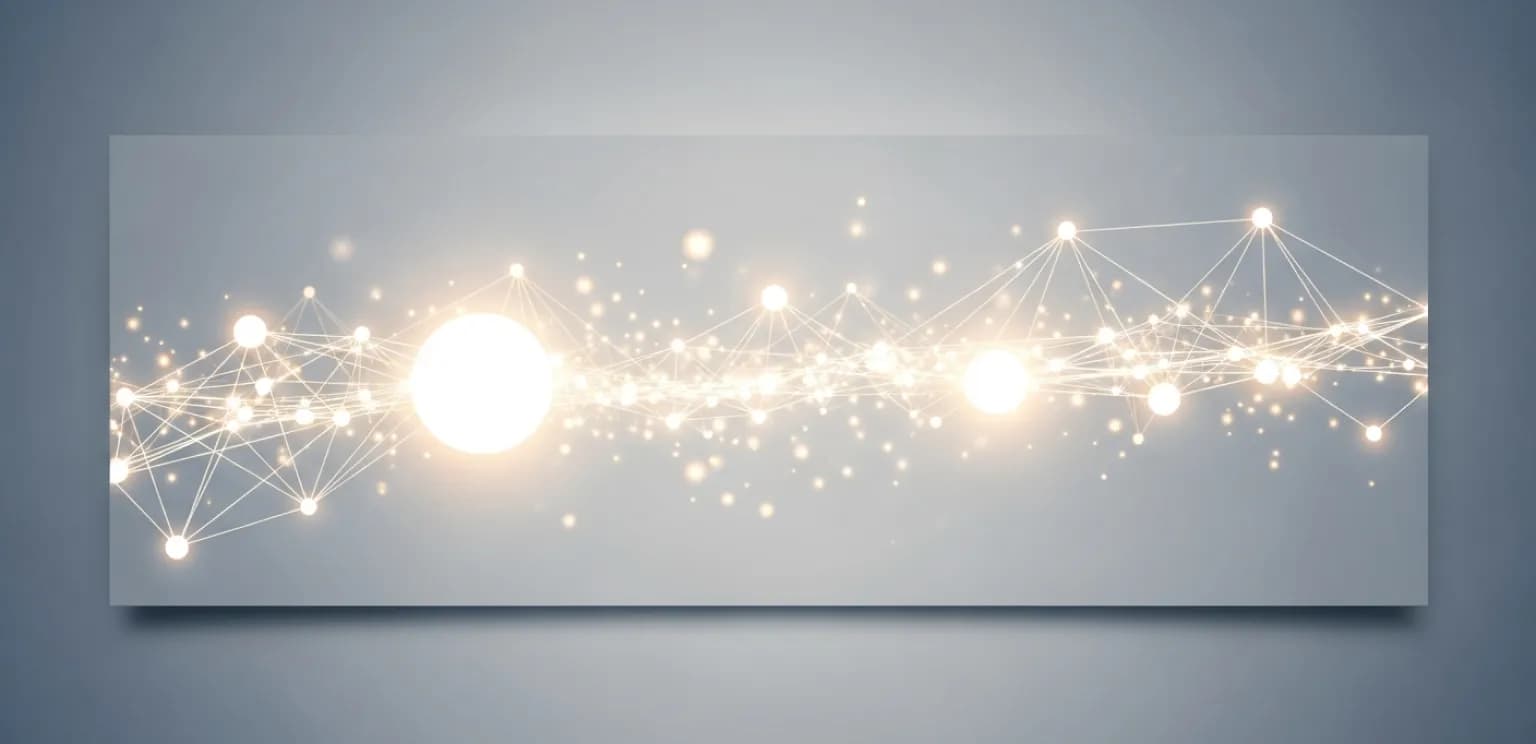 Abstract digital network of interconnected web pages with varying glows indicating authority