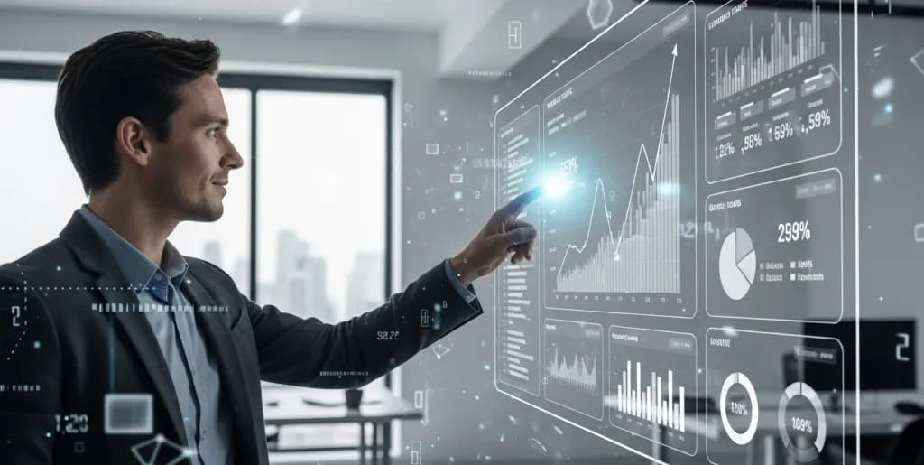 Person analyzing an SEO dashboard with rising traffic graphs, symbolizing digital growth strategies