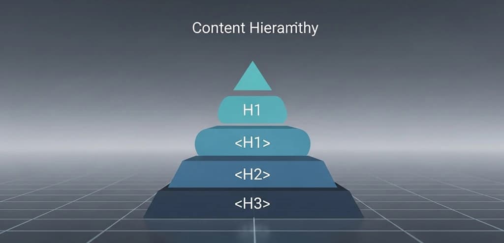 Diagram illustrating the strict, hierarchical structure of heading tags from H1 down to H3 for content optimization