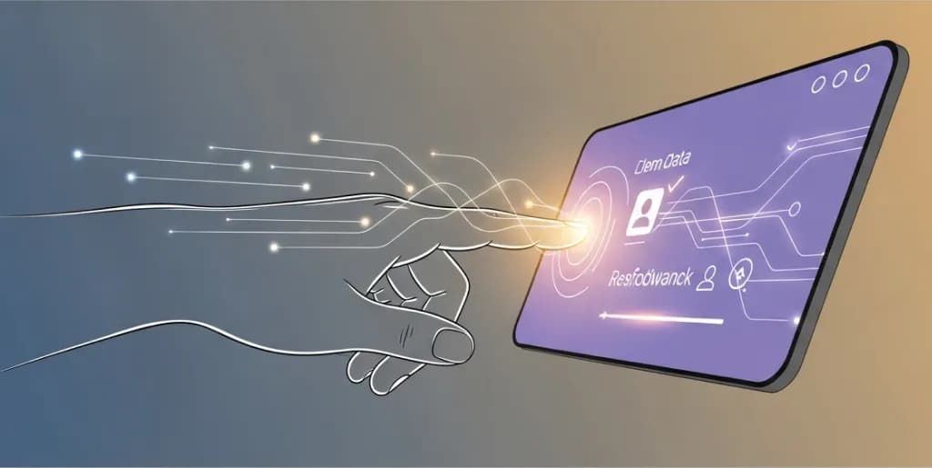Stylized hand interacting with a glowing, responsive digital interface, symbolizing fast web performance and user experience
