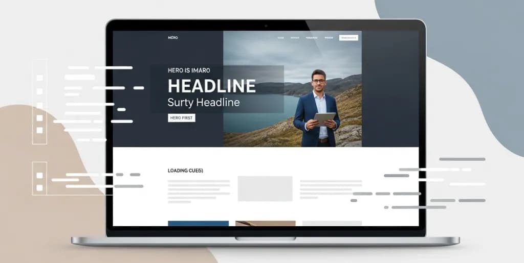 Laptop screen displaying a rapidly loading website with a prominent hero image, symbolizing fast content delivery