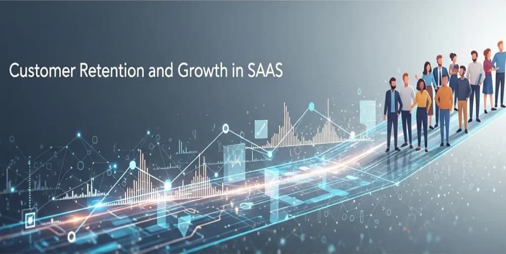 Abstract visualization of strong customer retention, showing diverse users on an upward growth path