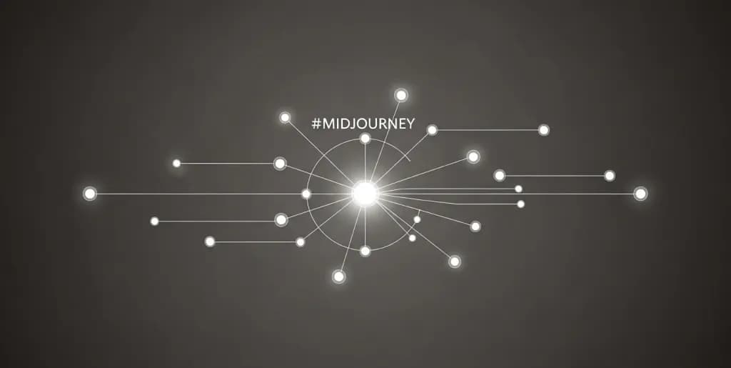 Abstract knowledge graph with glowing nodes and connecting lines on dark background.