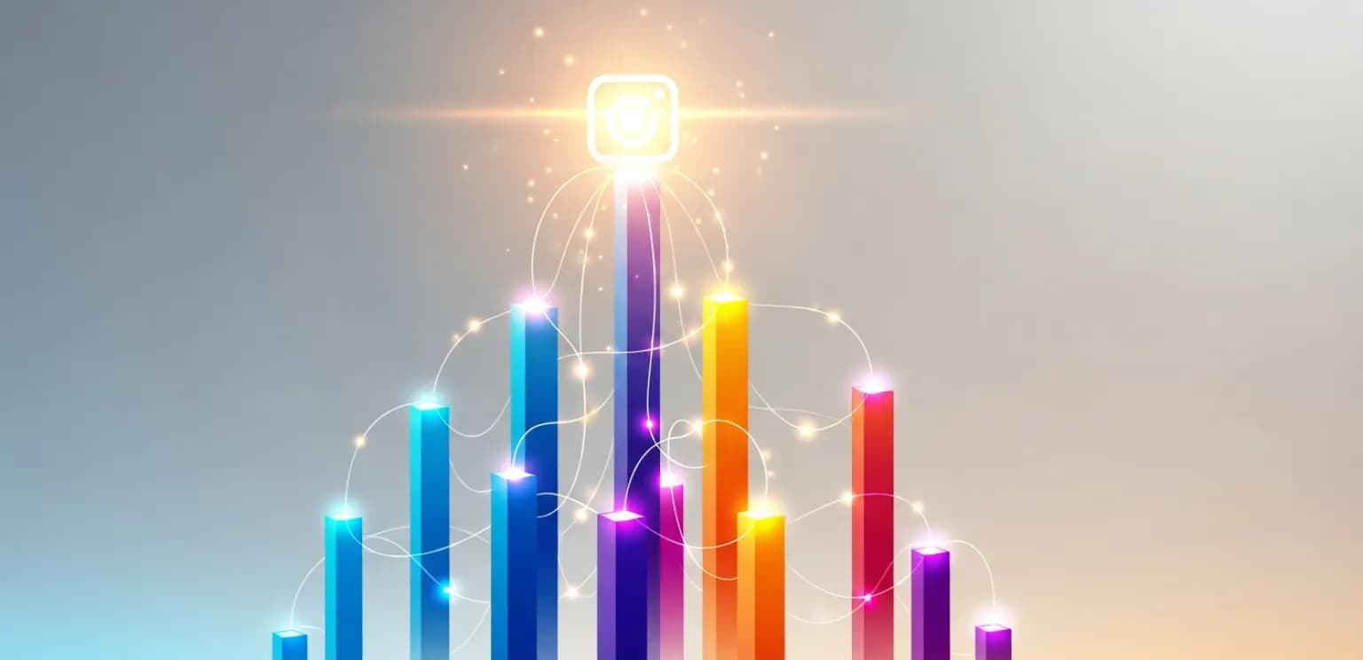 Abstract illustration of glowing social media icon supported by multiple strong, interconnected pillars