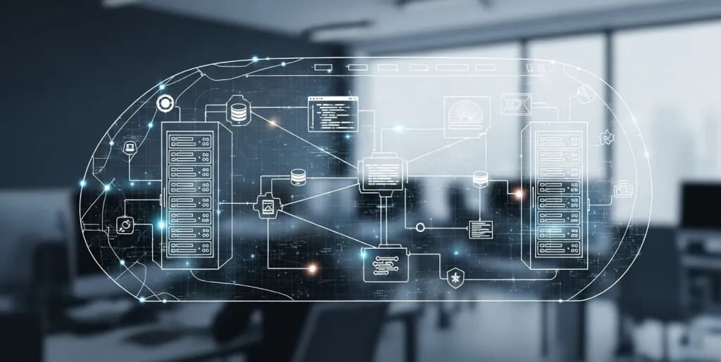 Digital blueprint of a website's technical infrastructure, symbolizing strategic SEO planning for startups