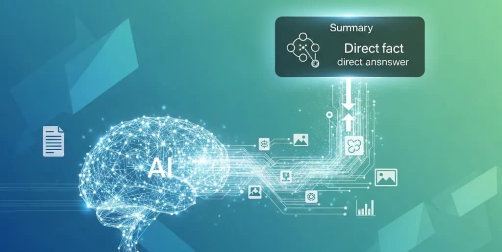 AI network synthesizing web data into a concise summary on a search results page