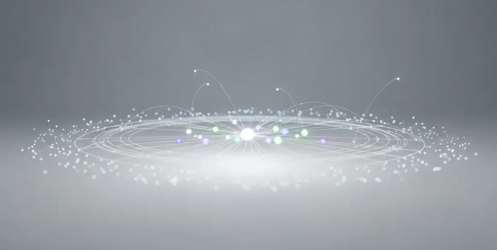 Abstract 3D visualization of interconnected glowing nodes representing an entity knowledge graph