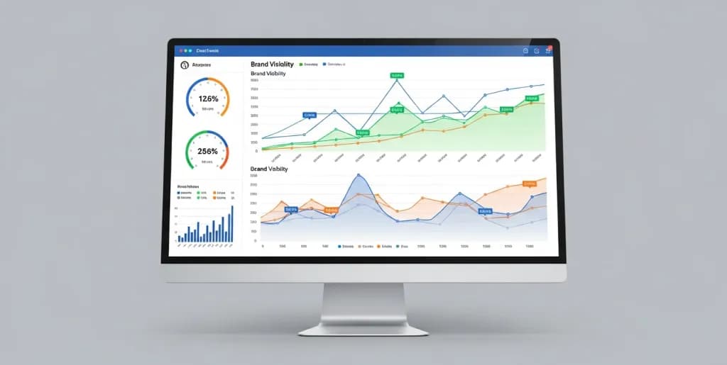 Modern data dashboard displaying brand visibility metrics on a sleek monitor