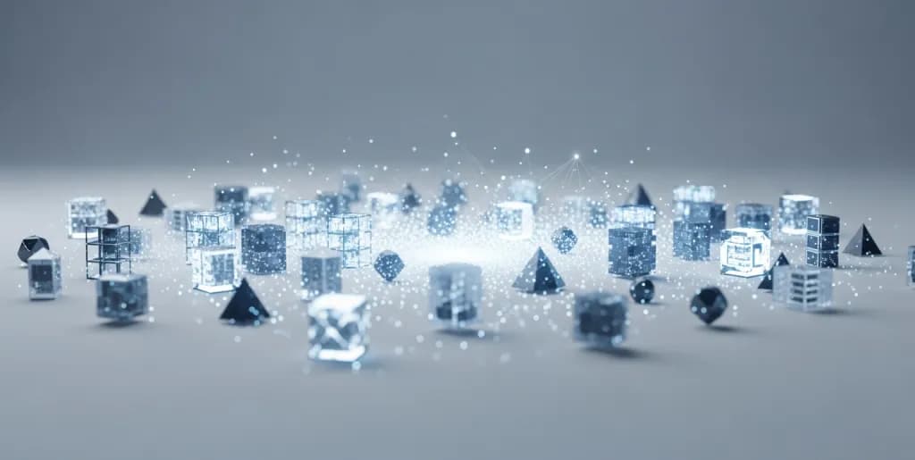 Abstract digital knowledge graph with interconnected nodes representing structured data for AI