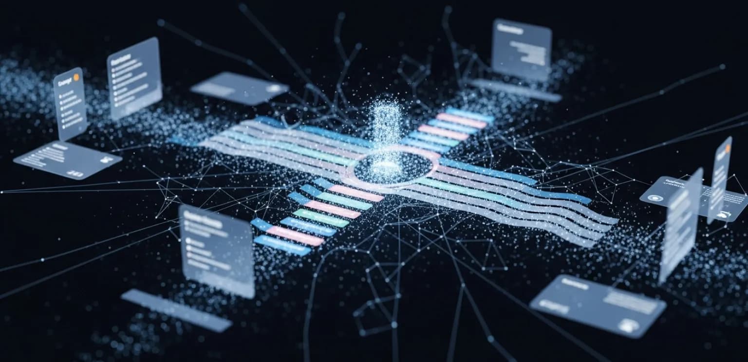 Abstract digital representation of a search engine results page with diverse features and data streams