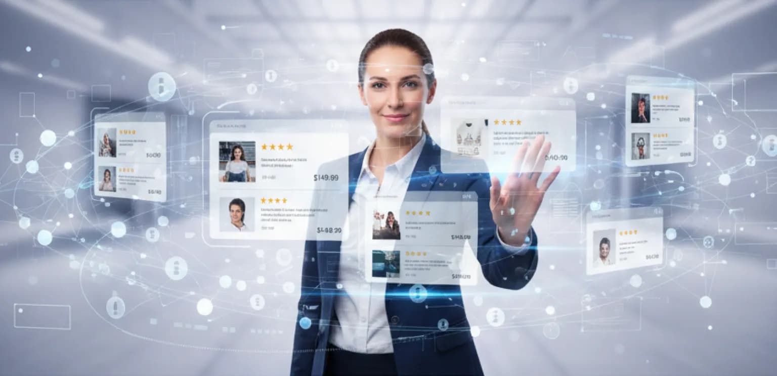 A digital librarian organizing glowing data points, demonstrating the clarity structured data brings to search engines