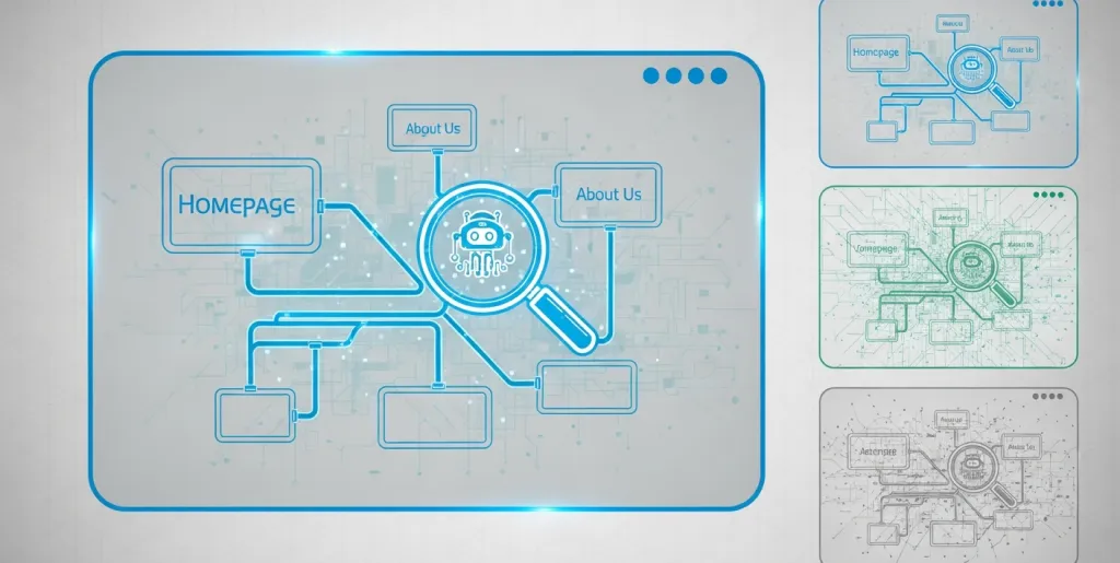 Abstract illustration of a website's internal structure with an XML sitemap overlay